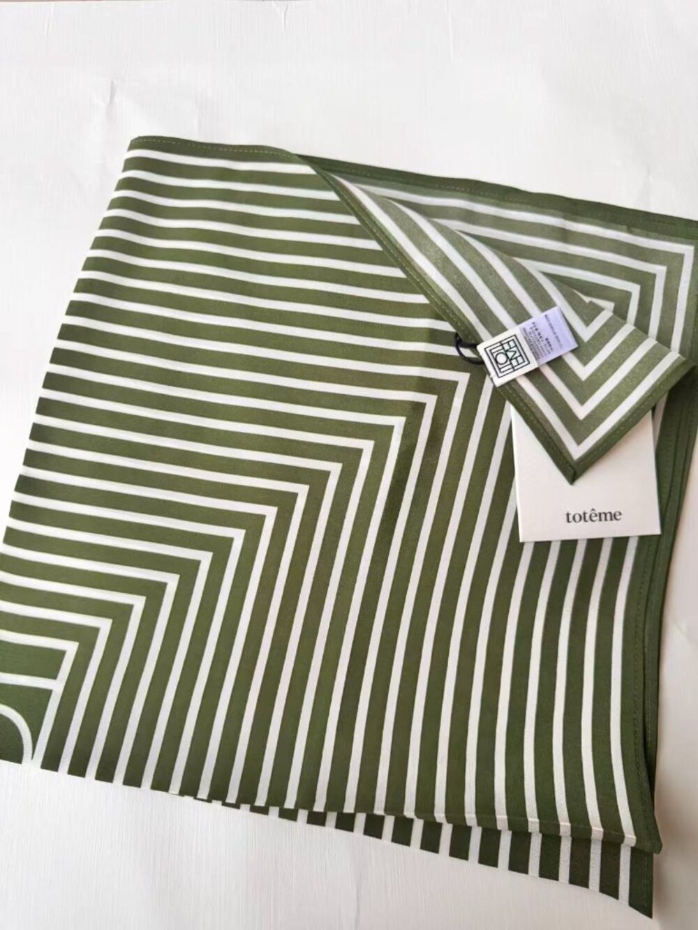 TOTEME Olive Green Graphic Stripe Square Scarf 22.4 Inch